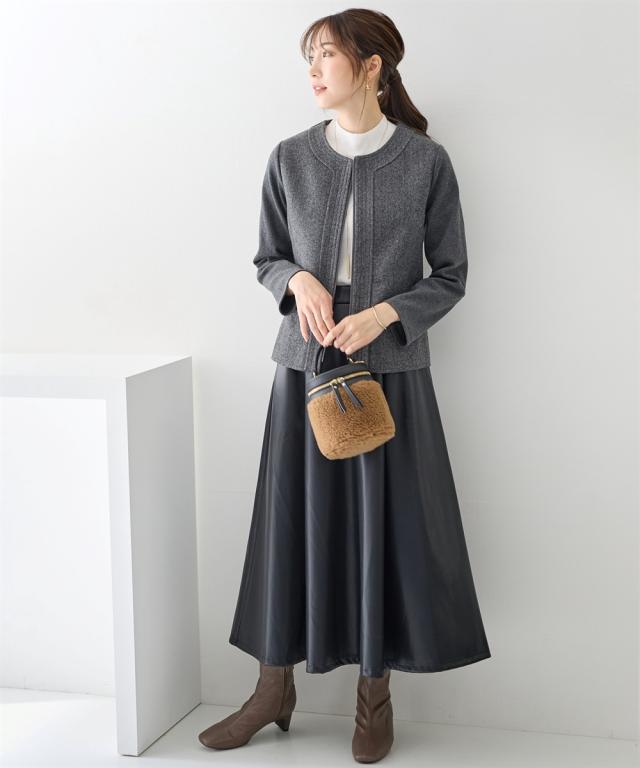 ロングスカート 大きいサイズ レディース フェイクレザーフレア スカート OtonaSMILE マキシスカート 長め ロンスカ 5L/6L ニッセン nissen_18