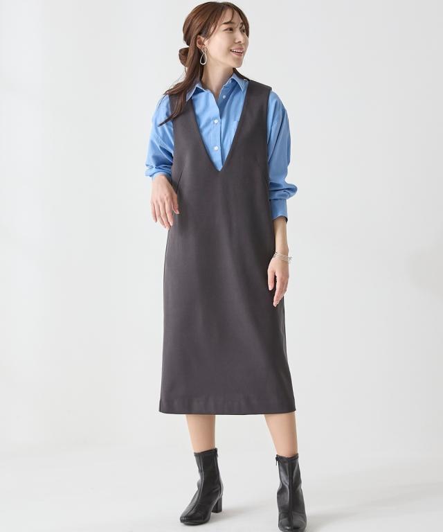 ジャンパースカート 大きいサイズ レディース 深V Iライン ジャンパー