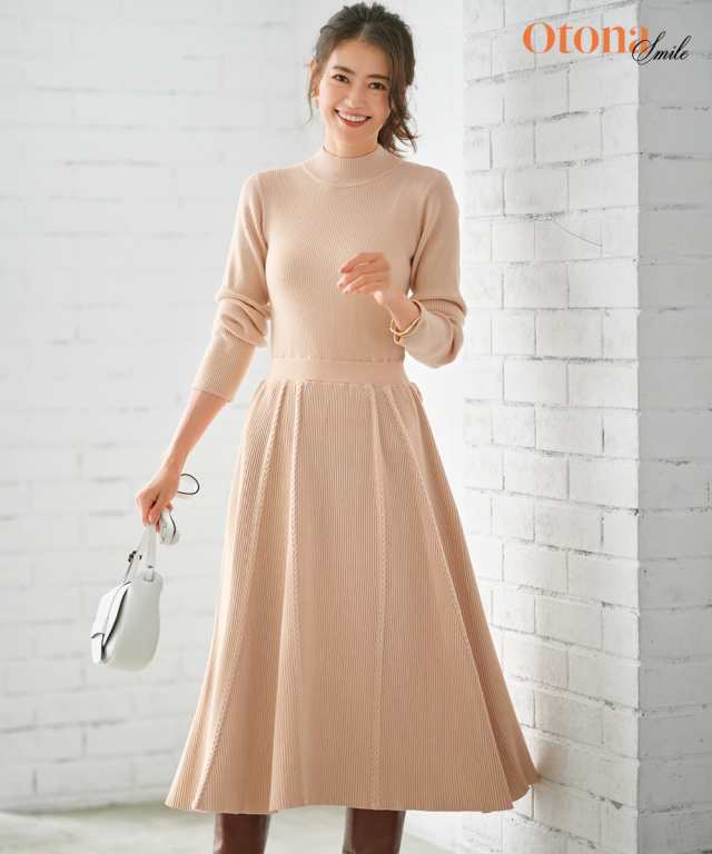 ワンピース ロング マキシ 大きいサイズ レディース ハイネック リブ切替 ニット OtonaSMILE 冬  ひざ下 LL/3L/4L ニッセン nissen agesugi_sfaの通販は