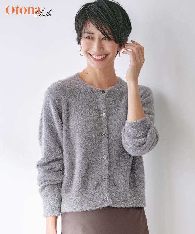 カーディガン 大きいサイズ レディース クルーネックラメ ニット OtonaSMILE 冬  羽織り 冷房対策 5L/6L ニッセン nissen
