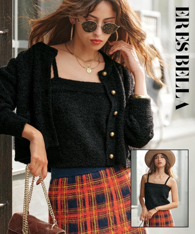 ニット セーター 大きいサイズ レディース ブークレ アンサンブル ビスチェ＋ カーディガン ERES BELLA 冬 5L/6L ニッセン nissen