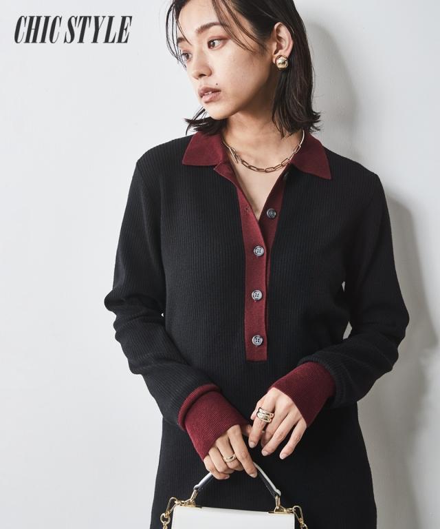 ワンピース ロング マキシ 大きいサイズ レディース ポロ衿 ニット シックス タイル 対応 冬  ひざ下 6L/8L/10L ニッセン nissen agesugi_sfaの通販は 9,352円