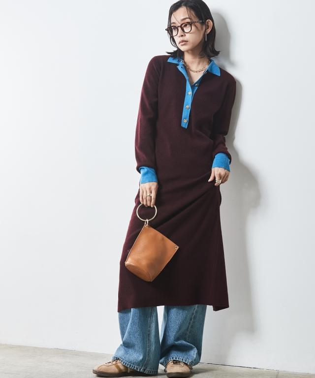 ワンピース ロング マキシ 大きいサイズ レディース ポロ衿 ニット