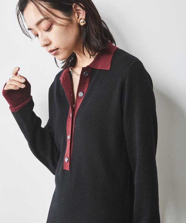 ワンピース ロング マキシ 大きいサイズ レディース ポロ衿 ニット