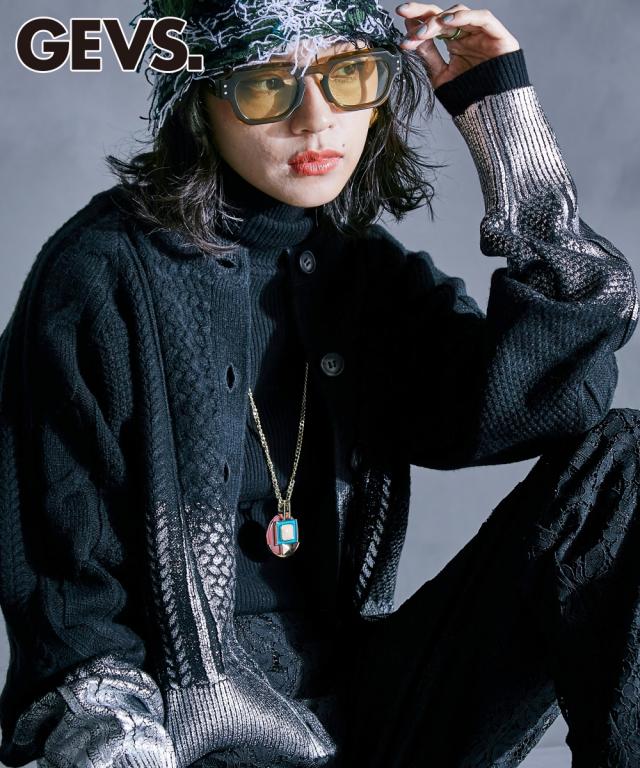 ニット セーター 大きいサイズ レディース 箔 プリント アラン柄2WAY ショート プルオーバー GEVS. 対応 冬 6L/8L/10L ニッセン nissen