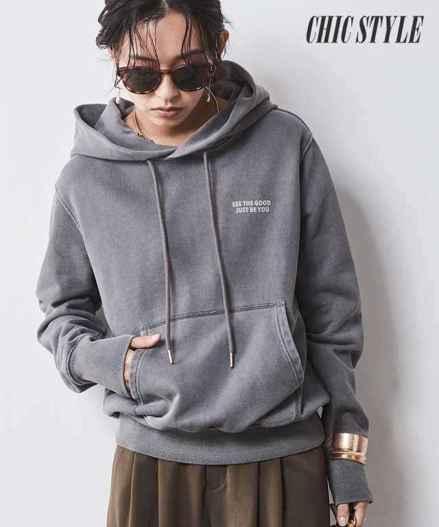 パーカー 大きいサイズ レディース 綿100％ 裏起毛ピグメント染ロゴ プリント シックス タイル 対応 冬  フーディ 6L/8L/10L ニッセン nissen agesugi_sfaの通販は