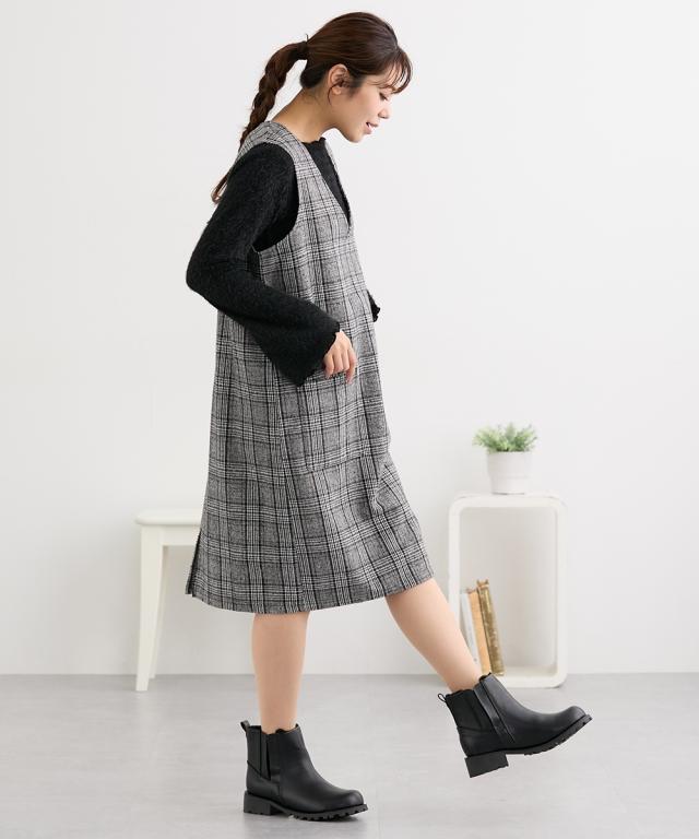 大きいサイズ レディース ゆったり幅広 タンクソールサイドゴア ショート ブーツ ワイズ4E  シューズ 25.0〜25.5cm ニッセン nissen