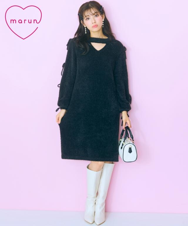 ワンピース ロング マキシ 大きいサイズ レディース ラメシャギー ニット marun 冬  ひざ下 6L/8L/10L ニッセン nissen