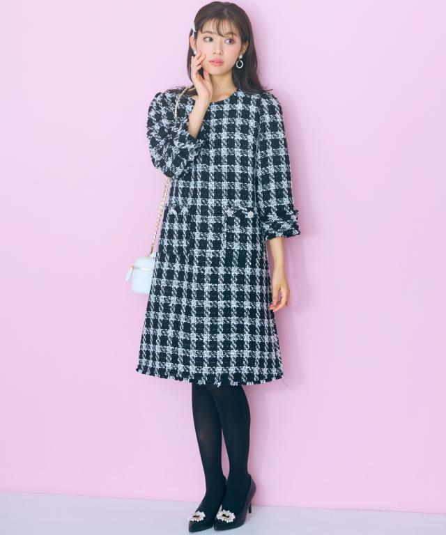 ワンピース ひざ丈 レディース ツイード marun L/LL/3L/4L/5L ニッセン nissen_5