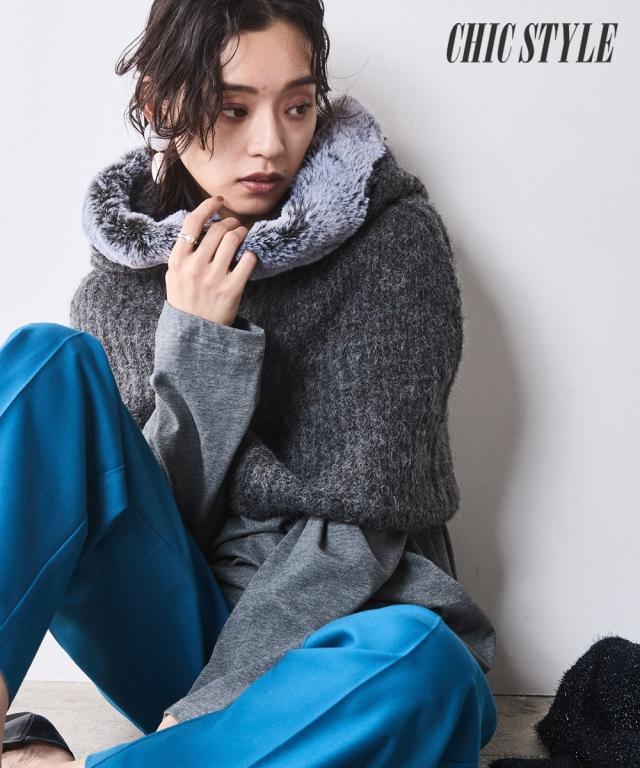 ニット セーター レディース フェイクファー付マント シックス タイル 対応 冬 M〜5L ニッセン nissen