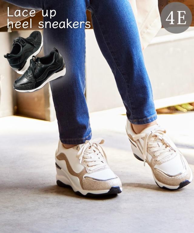 大きいサイズ レディース ゆったり幅広 レース アップヒール スニーカー 低反発中敷 ワイズ4E  靴 シューズ 26.0〜26.5cm ニッセン nissen agesugi_sfaの通販は 6,589円