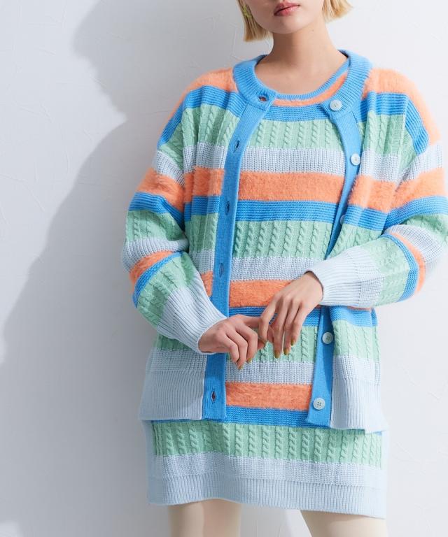 カーディガン レディース カラー ボーダー ニット 冬  羽織り 冷房対策 M〜L/L〜LL ニッセン nissen