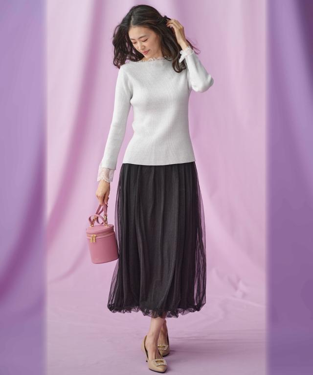 スカート ひざ丈 レディース 裾バルーンチュール 有 Hana服 秋 冬 | 5L〜6L | ニッセン nissen スカート ひざ丈 レディース 裾バルーンチュール 有 Hana服 秋 冬 | 5L