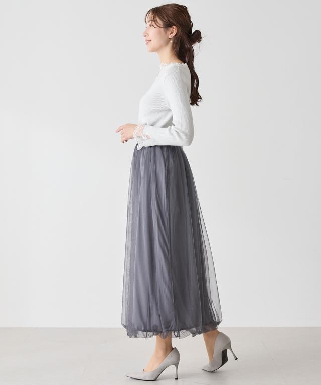 スカート ひざ丈 レディース 裾バルーンチュール 有 Hana服 秋 冬 | 5L