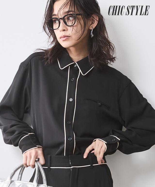 シャツ ブラウス レディース 配色パイピングソフト 有 シックス タイル M〜5L ニッセン nissen agesugi_sfaの通販は