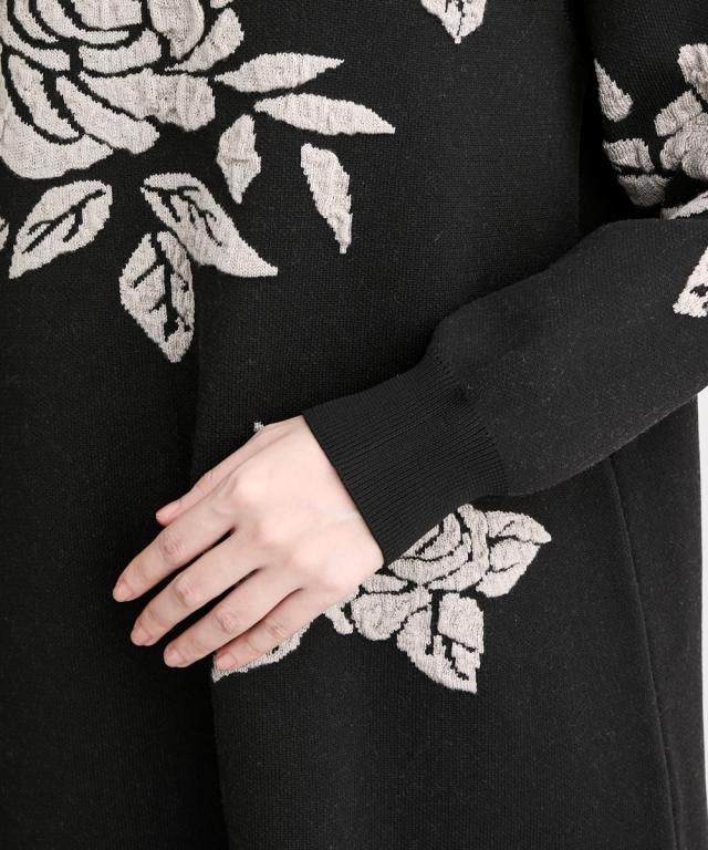 ワンピース ひざ丈 レディース ローズモチーフ ジャガード ニット Hana