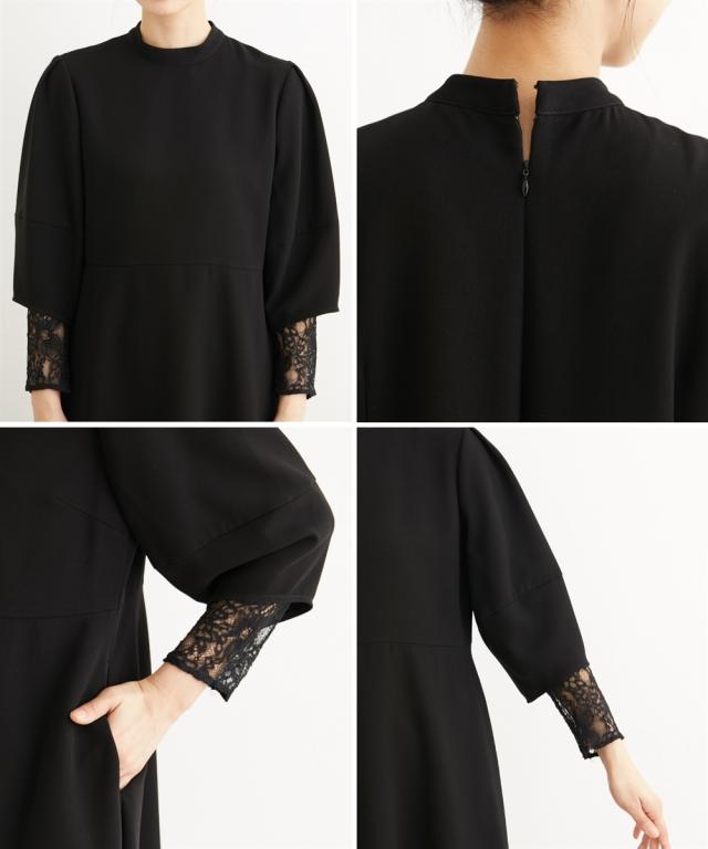 喪服 礼服 ブラックフォーマル ワンピース レディース 洗える防しわラン タンス リーブ デザイン 有〔Neina〕 冠婚葬祭 M/L ニッセン nissen_9