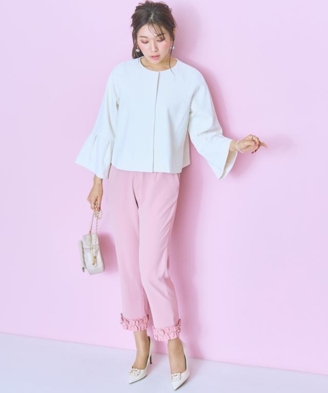 ジャケット アウター 大きいサイズ レディース 袖フレアノーカラー