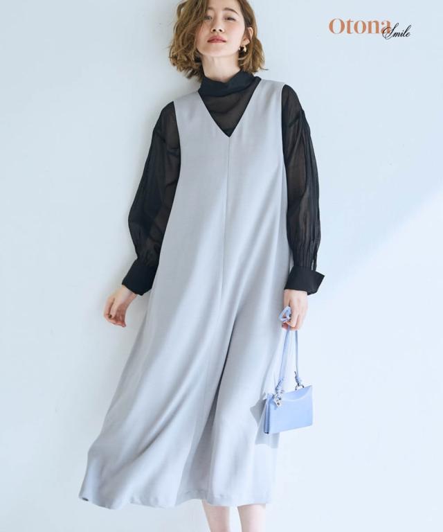 ジャンパースカート 大きいサイズ レディース Vネック Aライン ジャンパー スカート OtonaSMILE ジャンスカ ワンピース 5L/6L ニッセン nissenの通販は