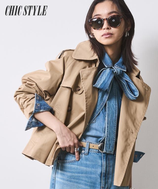 コート アウター 大きいサイズ レディース 綿100％ ショート トレンチ 有 シックス タイル 6L/8L/10L ニッセン nissen