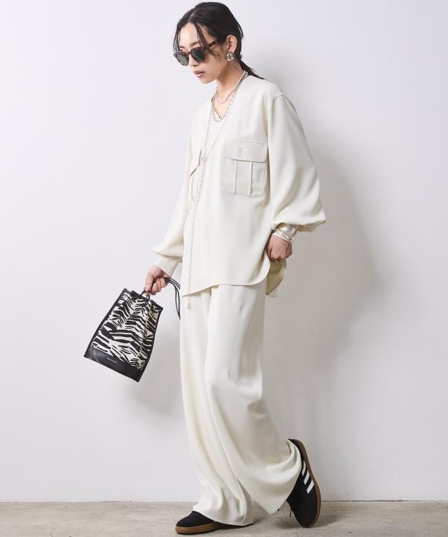 シャツ ブラウス レディース リブ衿 Vネック 有 シックス タイル M〜5L