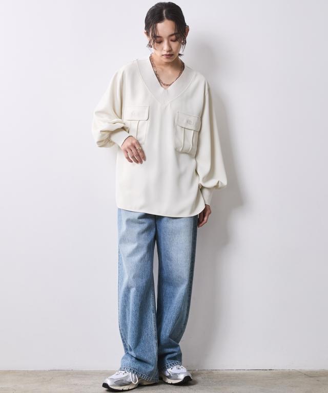 シャツ ブラウス レディース リブ衿 Vネック 有 シックス タイル M〜5L ニッセン nissen シャツ ブラウス レディース リブ衿 Vネック 有 シックス タイル M〜5L