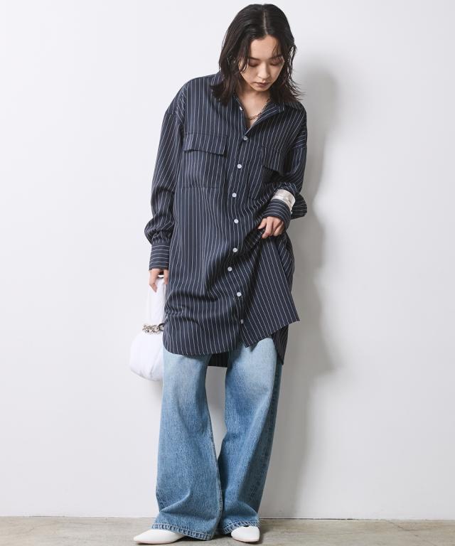 ワンピース ミニ 大きいサイズ レディース ストライプミニ シャツ 有 シックス タイル  ミニワンピ 6L/8L/10L ニッセン nissen ワンピース ミニ 大きいサイズ レディース ストライプミニ シャツ 有