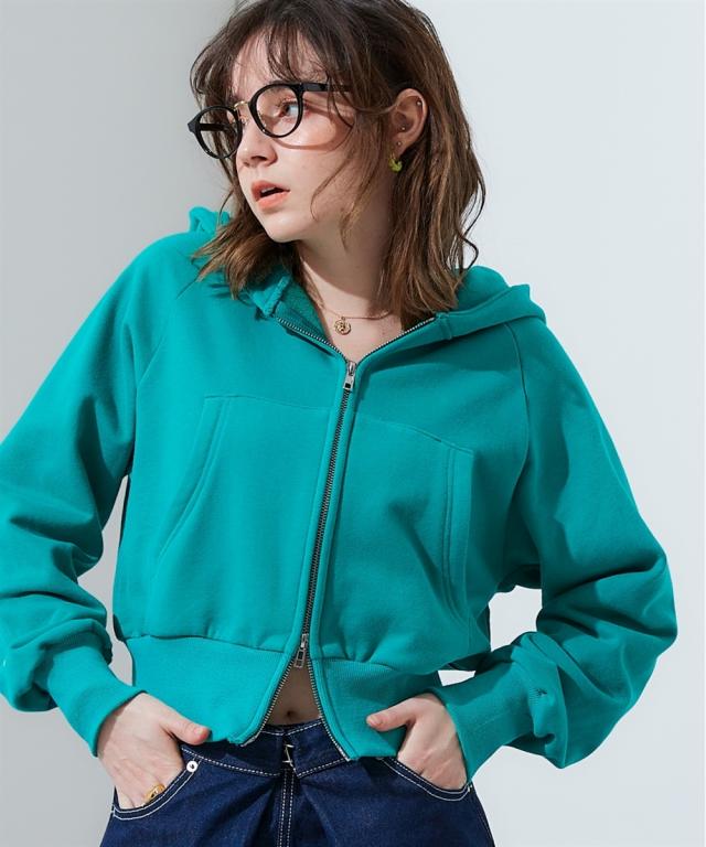パーカー レディース 裏毛クロップドダブルジップ  フーディ M〜L ニッセン nissen ニッセン パーカー レディース 裏毛クロップドダブルジップ