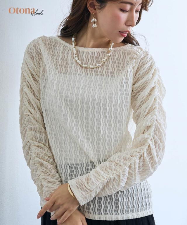 Tシャツ カットソー 大きいサイズ レディース 袖ギャザー トップス 有 OtonaSMILE 5L/6L ニッセン nissenの通販は