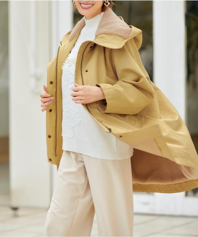 コート アウター シニア ファッション 裏ボア使いフーディ— 冬 M/L/LL ニッセン nissen