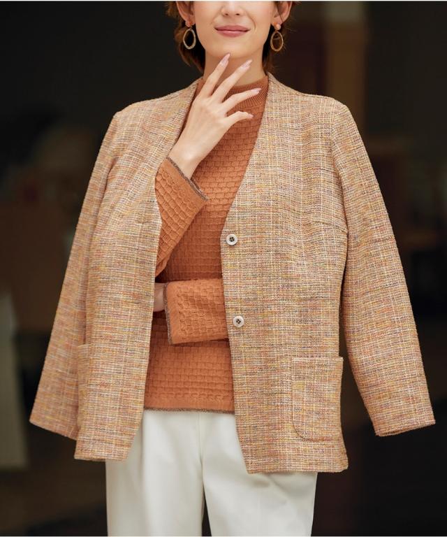 ジャケット アウター シニア ファッション 彩り ストレッチ ツイード M/L/LL/3L ニッセン nissen