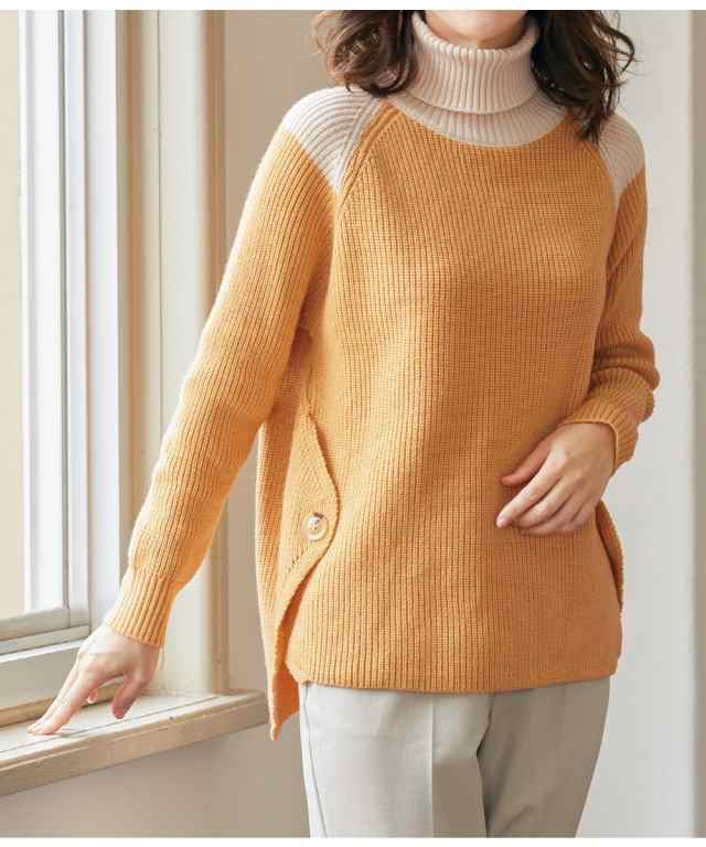 ニット セーター シニア ファッション 脇ボタン デザイン 配色 冬 M〜L ニッセン nissenニット・セーター