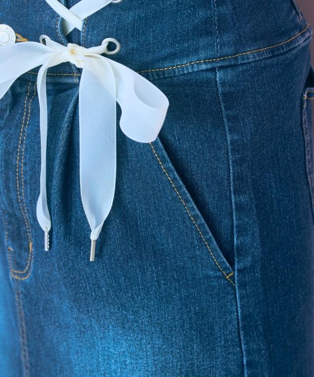 スカート ひざ丈 大きいサイズ レディース 編み上げ デニム marun 6L