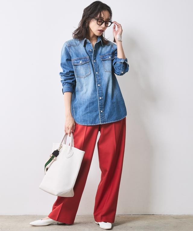 シャツ ブラウス 大きいサイズ レディース 綿100％ ライトオンス デニム リボンタイ付 有 シックス タイル 6L/8L/10L ニッセン nissen_2