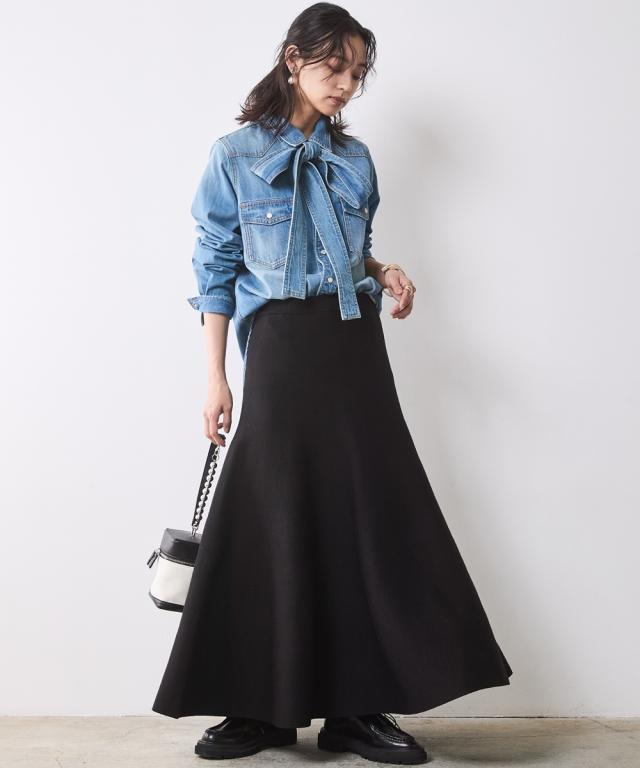 シャツ ブラウス 大きいサイズ レディース 綿100％ ライトオンス デニム リボンタイ付 有 シックス タイル 6L/8L/10L ニッセン nissen_3
