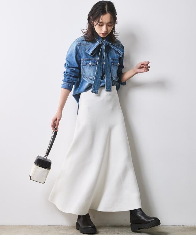 シャツ ブラウス 大きいサイズ レディース 綿100％ ライトオンス デニム リボンタイ付 有 シックス タイル 6L/8L/10L ニッセン nissen_4
