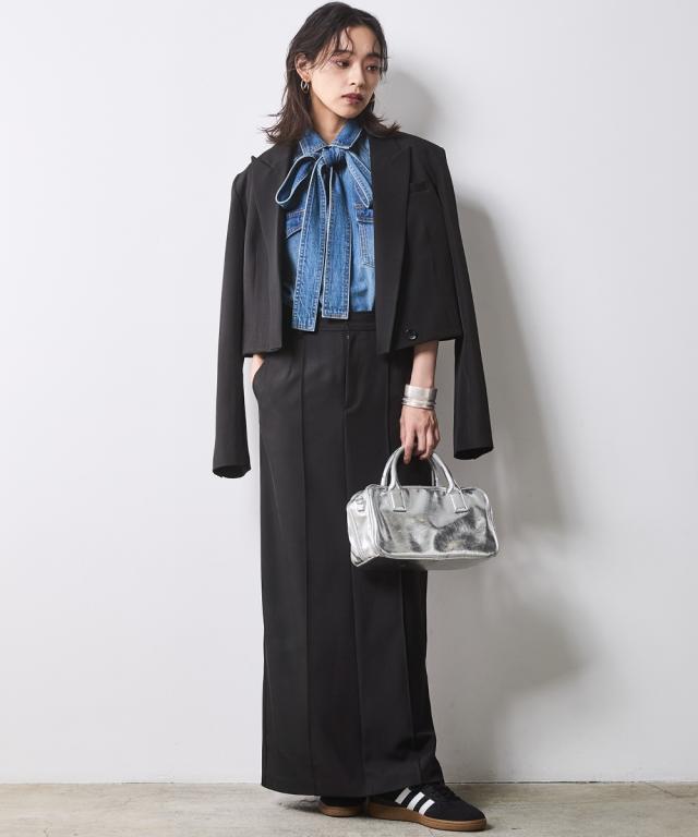 シャツ ブラウス 大きいサイズ レディース 綿100％ ライトオンス デニム リボンタイ付 有 シックス タイル 6L/8L/10L ニッセン nissen_5