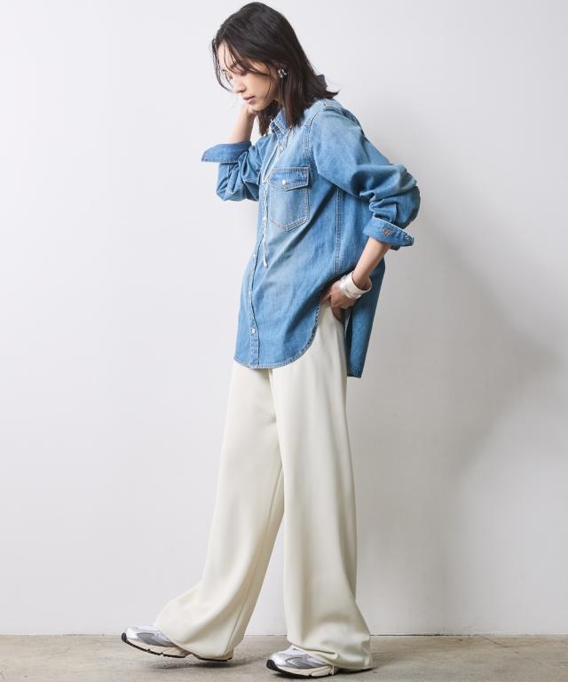 シャツ ブラウス 大きいサイズ レディース 綿100％ ライトオンス デニム リボンタイ付 有 シックス タイル 6L/8L/10L ニッセン nissen_7