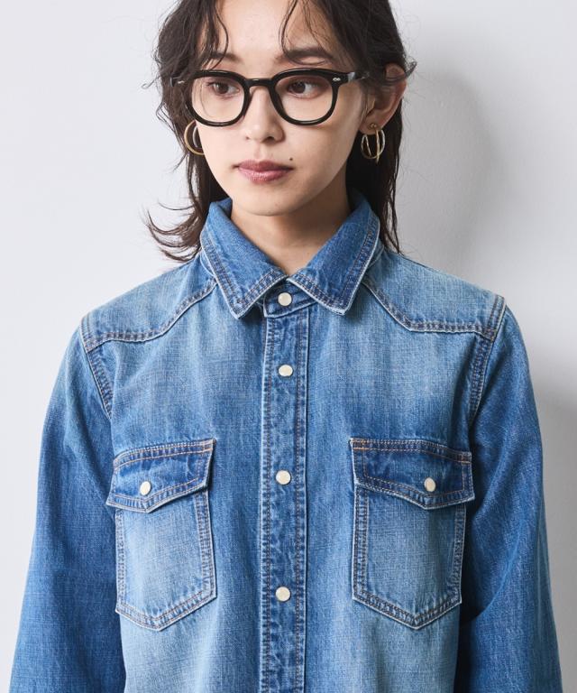 シャツ ブラウス 大きいサイズ レディース 綿100％ ライトオンス デニム リボンタイ付 有 シックス タイル 6L/8L/10L ニッセン nissen_12
