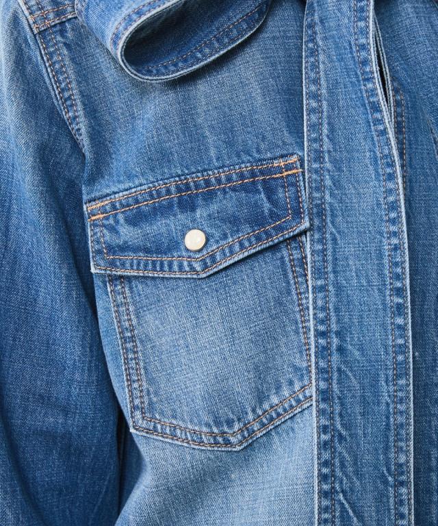 シャツ ブラウス 大きいサイズ レディース 綿100％ ライトオンス デニム リボンタイ付 有 シックス タイル 6L/8L/10L ニッセン nissen_14