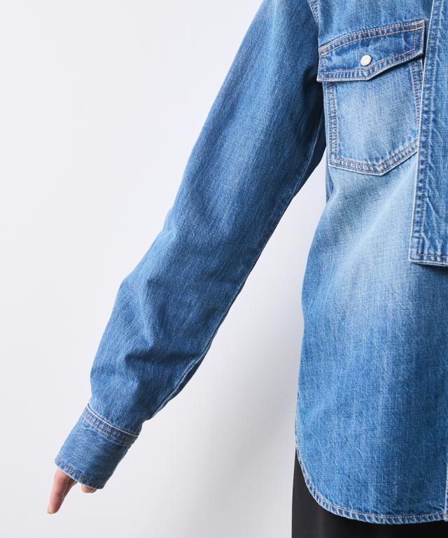 シャツ ブラウス 大きいサイズ レディース 綿100％ ライトオンス デニム リボンタイ付 有 シックス タイル 6L/8L/10L ニッセン nissen_17