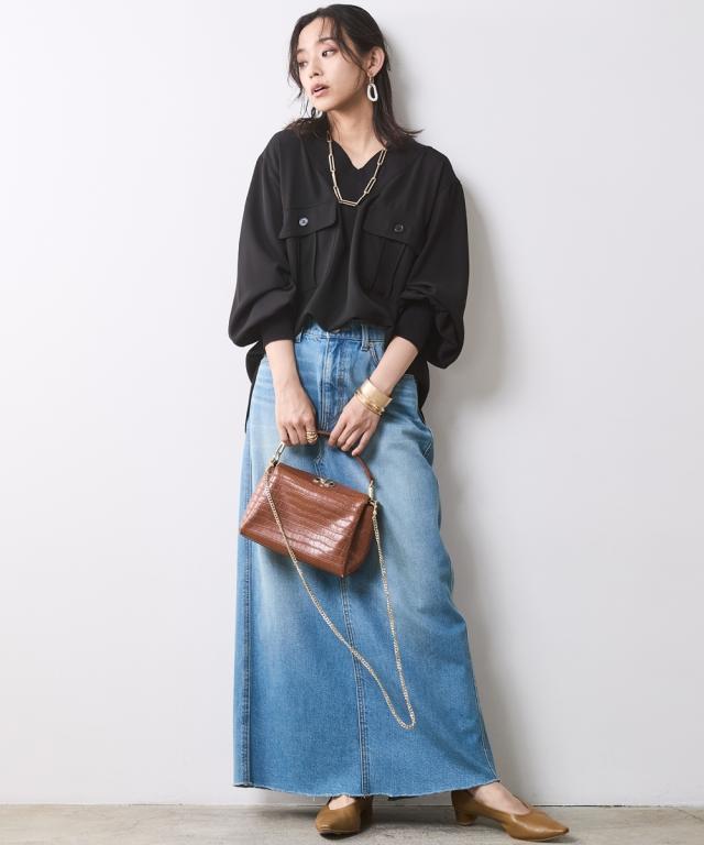 ロングスカート レディース ライトオンス デニム ロング スカート 有 シックス タイル マキシスカート 長め ロンスカ M〜5L ニッセン nissen_5