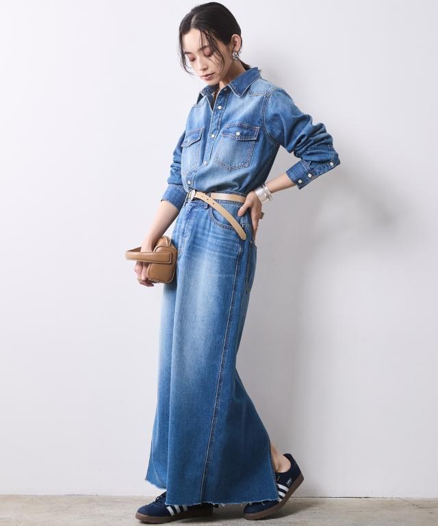ロングスカート レディース ライトオンス デニム ロング スカート 有 シックス タイル マキシスカート 長め ロンスカ M〜5L ニッセン nissen_10