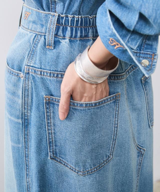 ロングスカート レディース ライトオンス デニム ロング スカート 有 シックス タイル マキシスカート 長め ロンスカ M〜5L ニッセン nissen_13