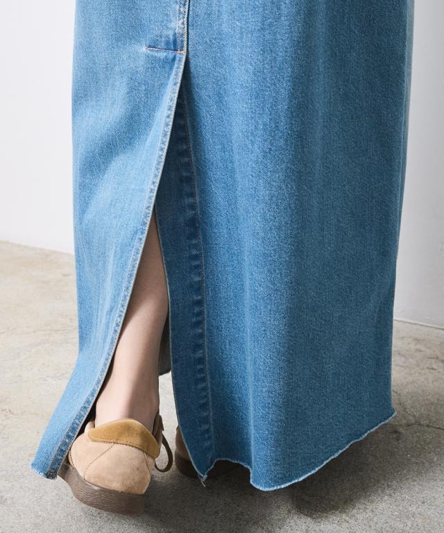 ロングスカート レディース ライトオンス デニム ロング スカート 有 シックス タイル マキシスカート 長め ロンスカ M〜5L ニッセン nissen_15