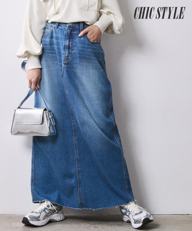 ロングスカート 大きいサイズ レディース ライトオンス デニム ロング スカート 有 シックス タイル  マキシスカート 長め ロンスカ 6L/8L/10L ニッセン nissen