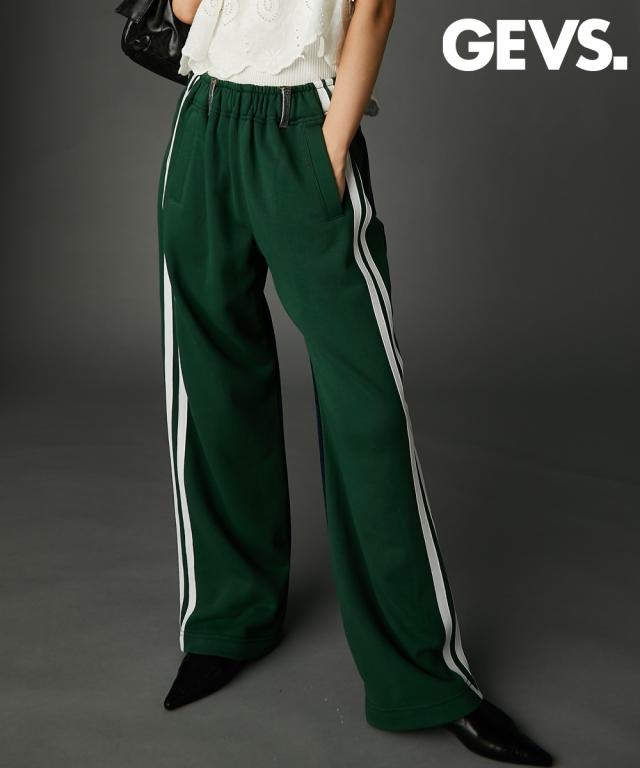 ストレートパンツ レディース 綿100％ スウェット × デニム パンツ 有 GEVS.  美脚 ボトムス ズボン M〜5L ニッセン nissen