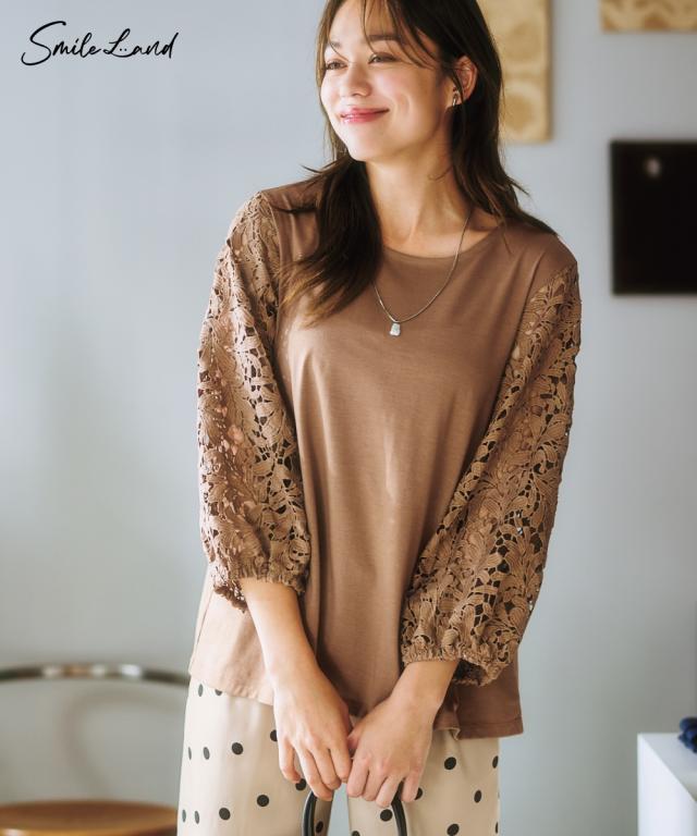 Tシャツ カットソー 大きいサイズ レディース 袖 レース デザイン プルオーバー 8L/10L ニッセン nissenの通販は