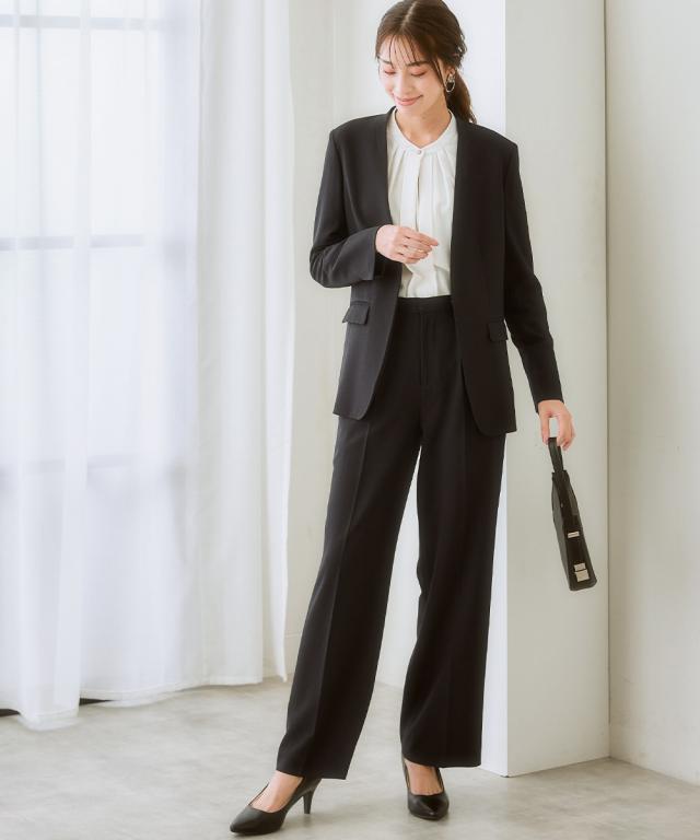 スーツ パンツ レディース セットアップ対応 ロング丈ノーカラー ジャケット 上下別売 すごく伸びる多機能変り織リスピィシリーズ 有 S/M/L ニッセン nissen_14