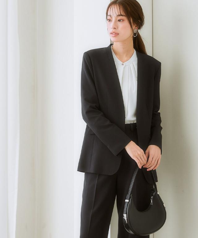 スーツ パンツ レディース セットアップ対応 ロング丈ノーカラー ジャケット 上下別売 すごく伸びる多機能変り織リスピィシリーズ 有 S/M/L ニッセン nissen_15